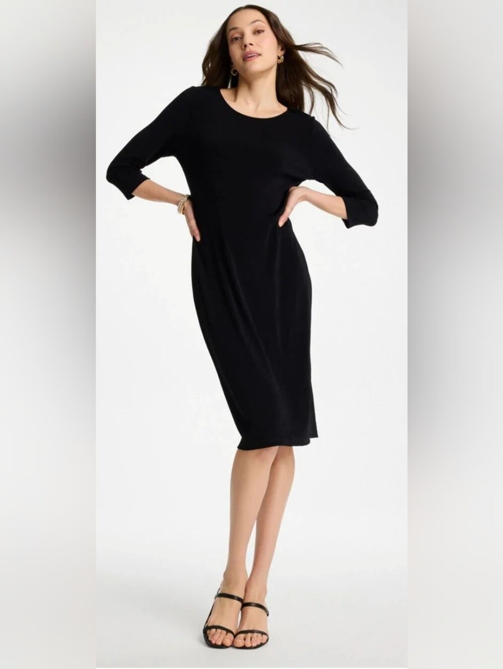 NWT Chico's Travelers Black Scoop Neck 3/4 Sleeve Sheath Dress 2 Medium 12/14